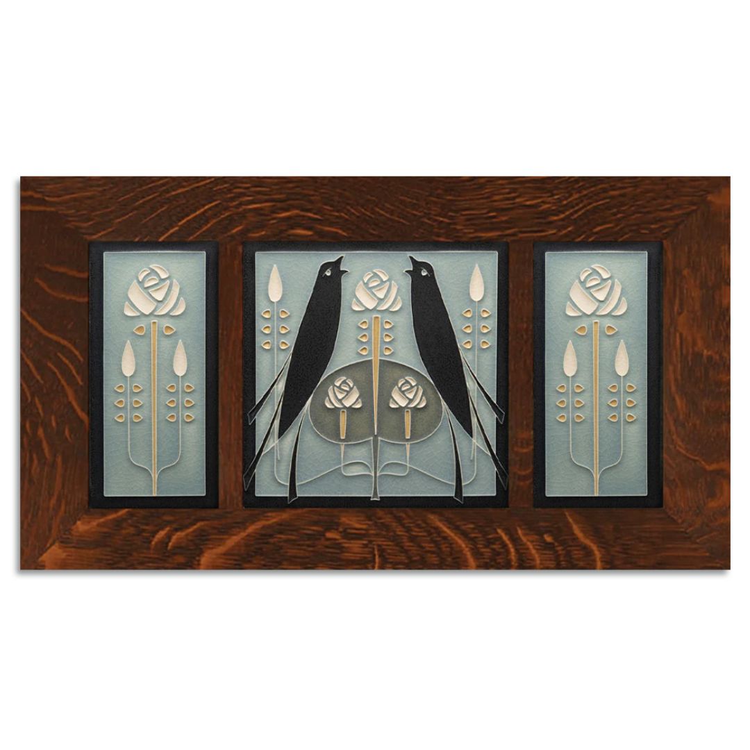 4x8 & 8x8 Songbirds & Long Stem Framed Tile Set in Grey Blue at PINCH