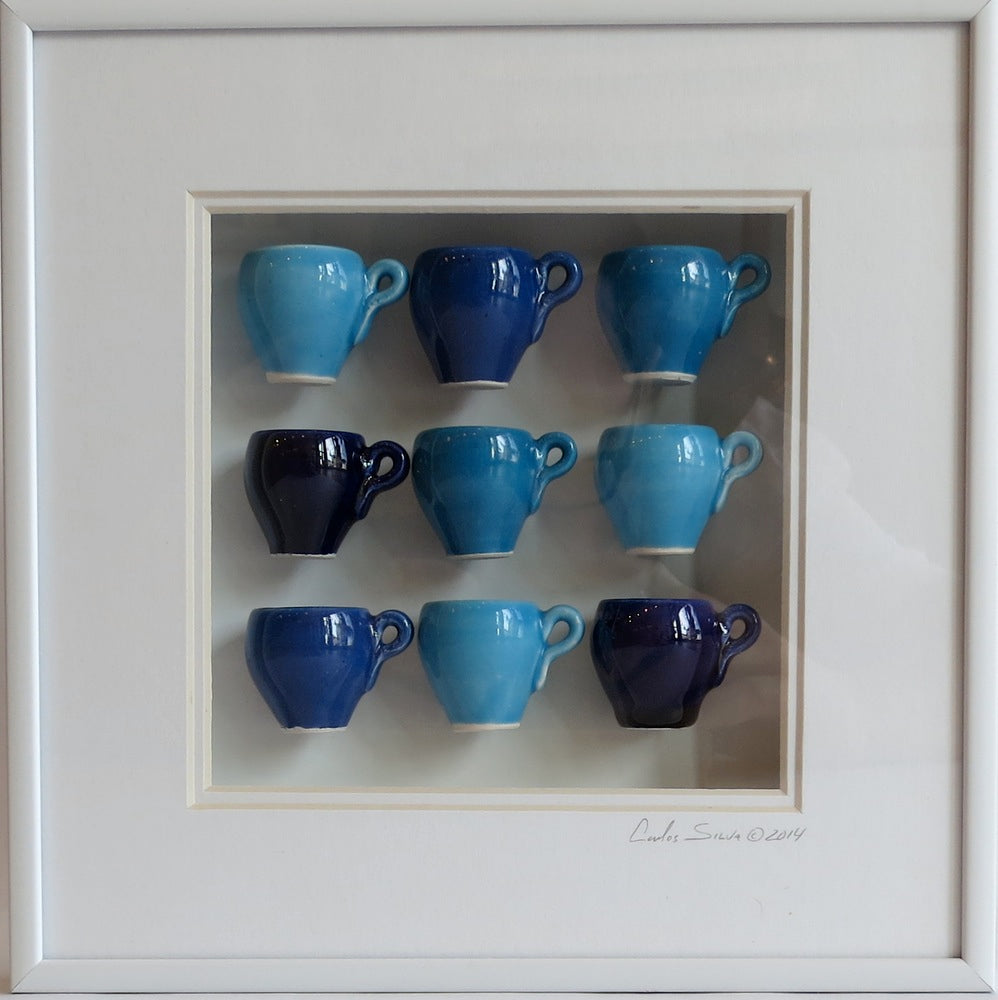 8x8 All Blue Mugs Shadowbox with White Frame by Carlos Silva/Centuries Clayworks - Carlos Silva - Shadowbox - [PINCH]