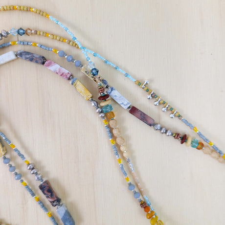 Mookaite, Apatite, Swarovski Crystal, Vintage Glass Beads Necklace
